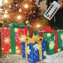 Christmas 3PCS LED Lighted Gift Boxes Sets Holiday Party Decor Remote Control LED-Up Indoor Home Decorations Outdoor Yard Ornament Christmas Boxes Present