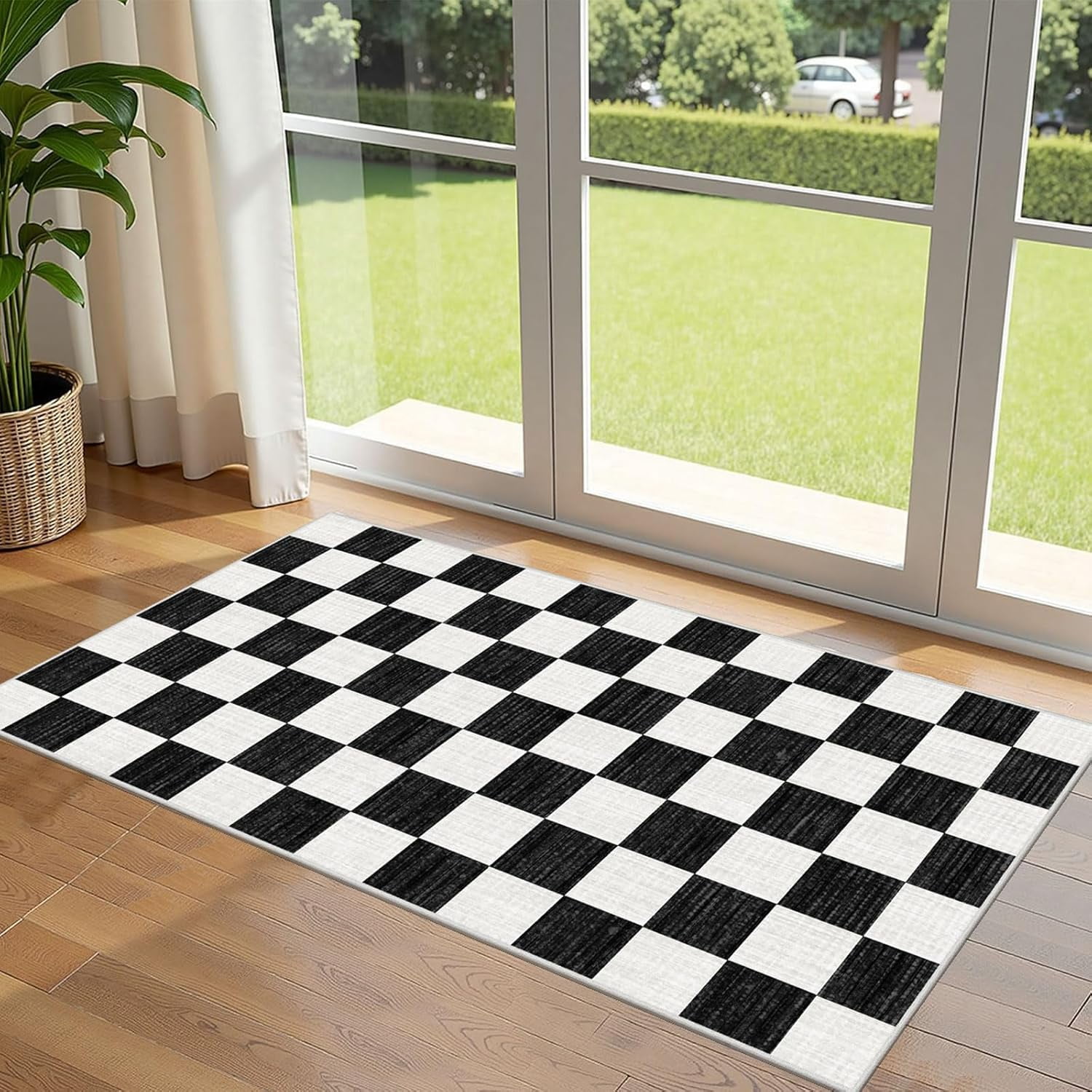 Christmas 3x5 Entry Rug - Small Washable Indoor Outdoor Mats for Front Door Non-Slip Porch Rug Holiday Tartan Plaid Throw Rugs for Living Room Bedroom Entryway Kitchen Office Porch Decor