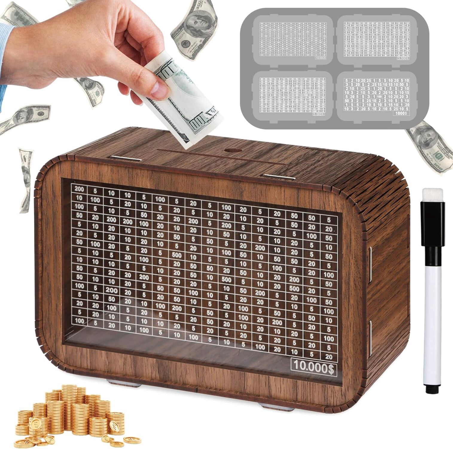 Christmas 4-In-1 Wooden Money Saving Challenge Box - Fully Assembled ...