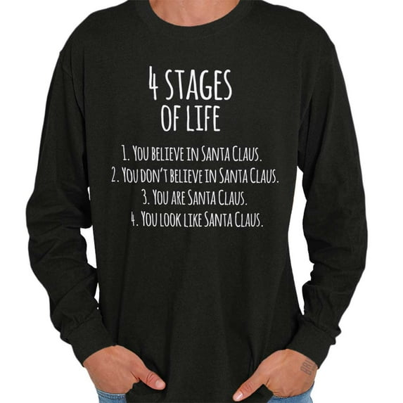 Christmas 4 Stages of Life Santa List Plus Size Long Sleeve Graphic Tee Shirt Brisco Brands 2X