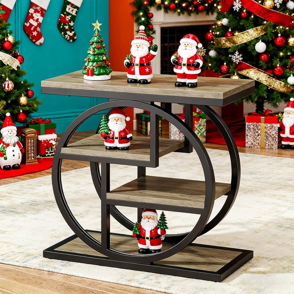 Christmas 4 Tier Narrow End Table, Metal Frame Side Table With Storage Shelves Multipurpose Small Space Accent Table For Living Room, Bedroom, Grey