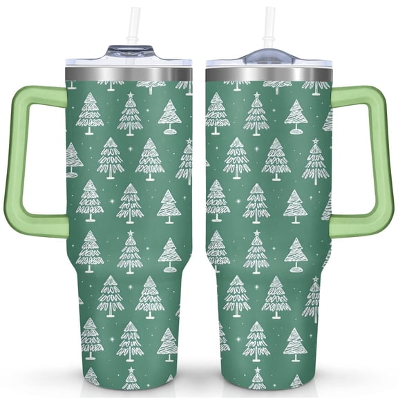 Christmas 40 OZ Coffee Tumble with Handle Rust Resistant Tumbler Cup Green, White Minimalist Christmas Tree Cafe Tumblers for Spring Summer Tumbler for Daughter Son