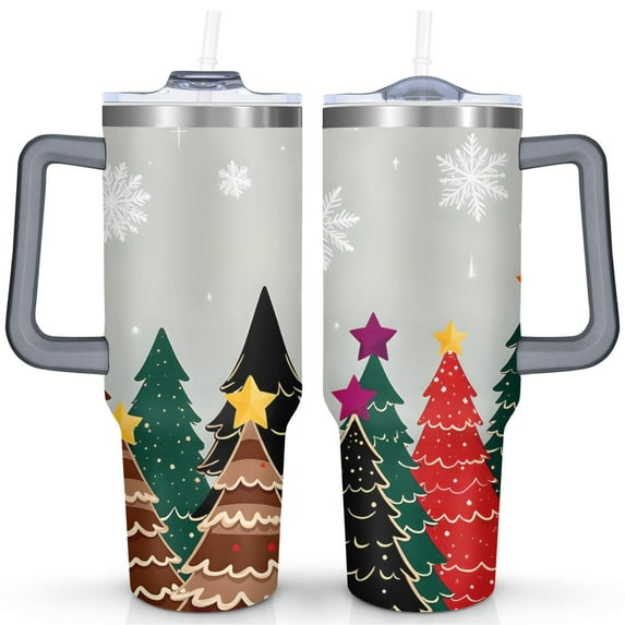 Christmas 40 OZ Coffee Tumbler with Handle Rust Resistant Christmas Snowflake Ball Travel Cups Decorative Cafe Tumblers for Holiday Accessories Birthday Christmas for Women Men Friend Dad