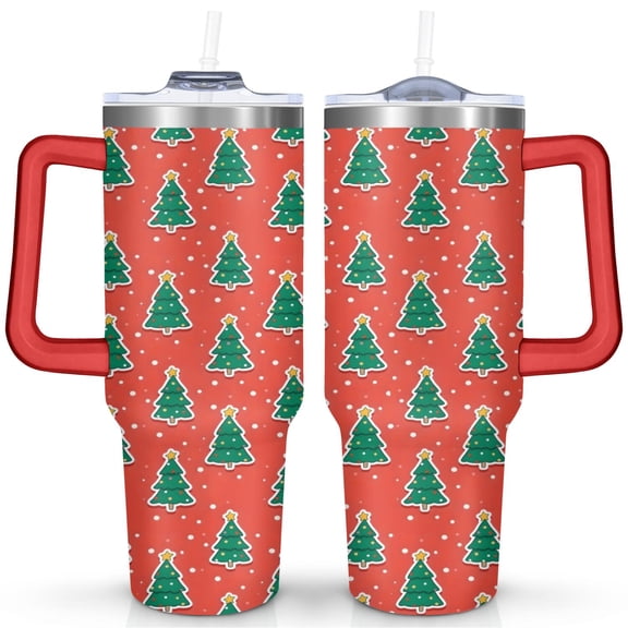 Christmas 40 OZ Insulated Tumblers with Handle Insulated Leakproof Coffee Travel Mug Red. Green Christmas Tree Tumbler for Spring Summer Cup for Daughter Son