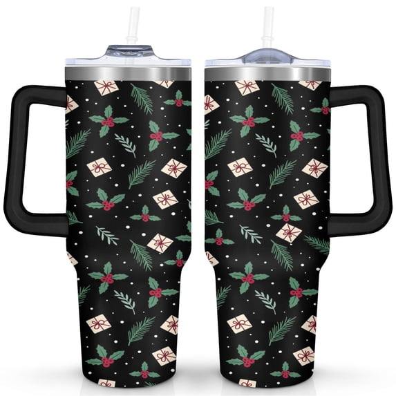 Christmas 40 OZ Tumbler with Handle Insulated Leakproof Christmas Snowflake Ball Travel Mug Modern Cafe Tumblers for Spring Summer Birthday Christmas for Women Men Friend Dad