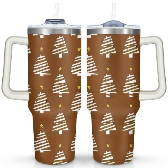 Christmas 40 Oz Coffee Tumbler with Handle Insulated Leakproof Xmas Tree Coffee Travel Mug Modern Tumbler for Spring Summer Camping Outdoor for Mom Wife Teacher Neighbor