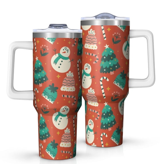 Christmas 40oz Tumbler– Stainless Steel Insulated Tumbler with Handle and Straw, Large Capacity Travel Cup for Hot & Cold Drinks