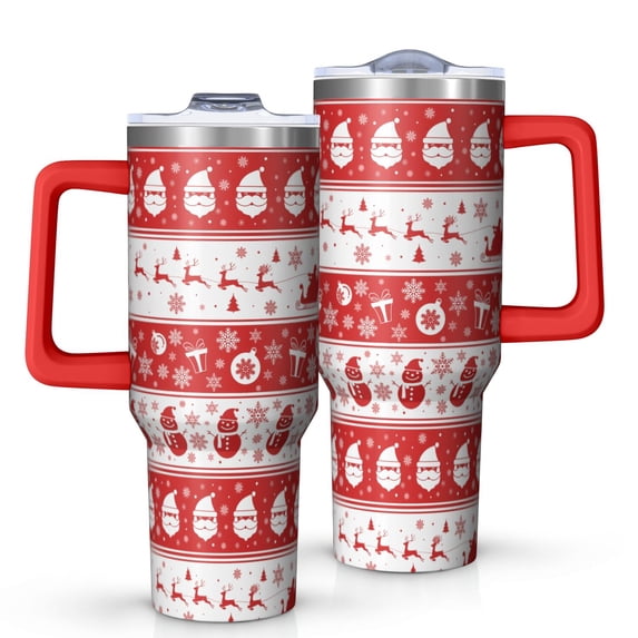 Christmas 40oz Tumbler– Stainless Steel Insulated Tumbler with Handle and Straw, Large Capacity Travel Cup for Hot & Cold Drinks