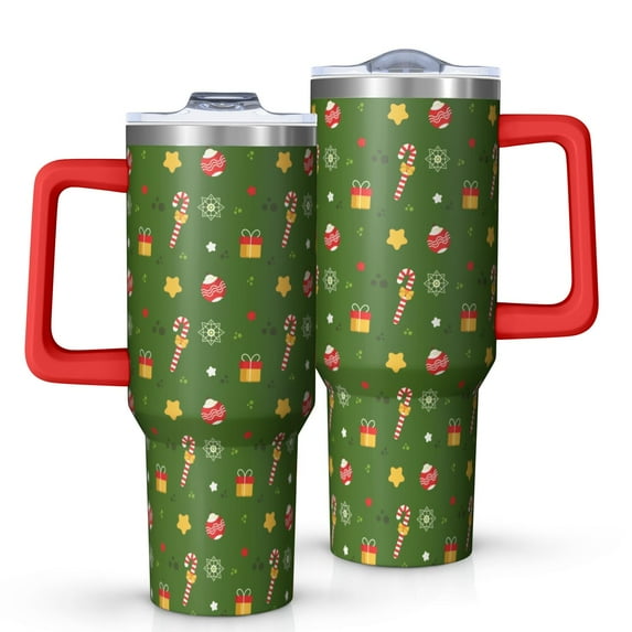 Christmas 40oz Tumbler– Stainless Steel Insulated Tumbler with Handle and Straw, Large Capacity Travel Cup for Hot & Cold Drinks