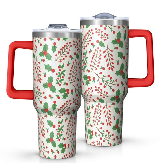 Christmas 40oz Tumbler– Stainless Steel Insulated Tumbler with Handle and Straw, Large Capacity Travel Cup for Hot & Cold Drinks