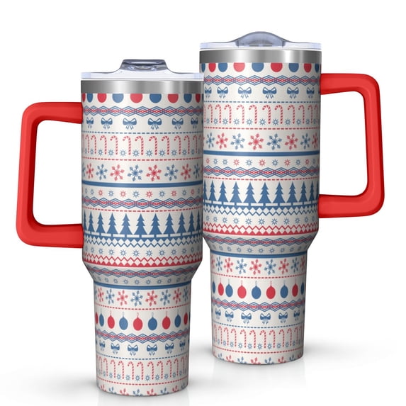 Christmas 40oz Tumbler– Stainless Steel Insulated Tumbler with Handle and Straw, Large Capacity Travel Cup for Hot & Cold Drinks