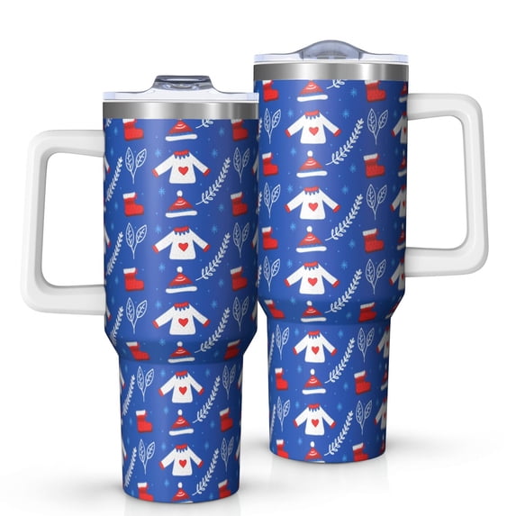 Christmas 40oz Tumbler– Stainless Steel Insulated Tumbler with Handle and Straw, Large Capacity Travel Cup for Hot & Cold Drinks