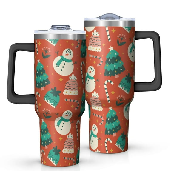 Christmas 40oz Tumbler– Stainless Steel Insulated Tumbler with Handle and Straw, Large Capacity Travel Cup for Hot & Cold Drinks