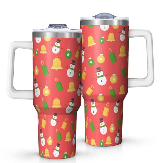 Christmas 40oz Tumbler– Stainless Steel Insulated Tumbler with Handle and Straw, Large Capacity Travel Cup for Hot & Cold Drinks