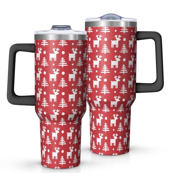 Christmas 40oz Tumbler– Stainless Steel Insulated Tumbler with Handle and Straw, Large Capacity Travel Cup for Hot & Cold Drinks