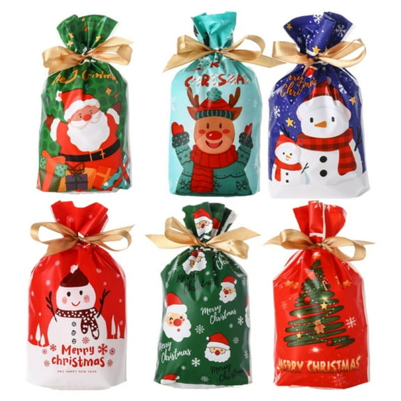 Christmas 50PCS Christmas Bags Christmas Drawstring Gift Bags Xmas Plastic Candy Goodie Bags For Holiday Cookie Snack Bags