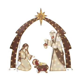 Christmas 66.5 inch Yard Ornament Pre-lit LED 4 Pc. Nativity Set