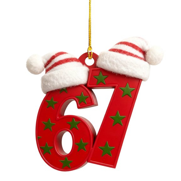 Christmas 67 Acrylic Ornament, 67 Christmas Tree Decorations, Six Seven Hanging Pendants for Xmas Tree & Birthday Decorations,Funny Number Decorations Gift for Family and Friends