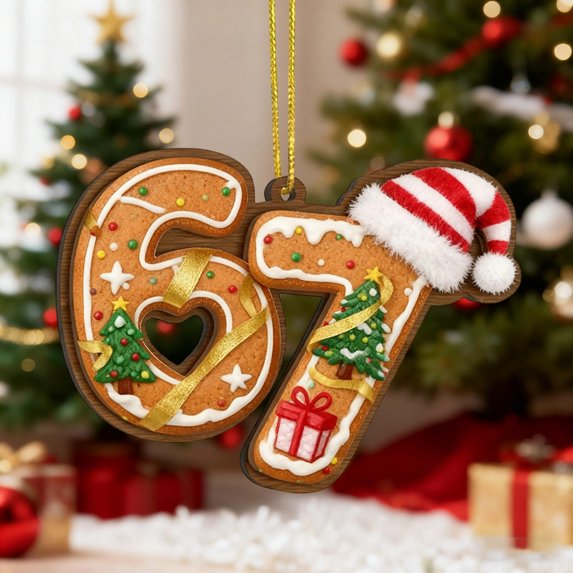 Christmas 67 Acrylic Ornament, Six Seven Funny Xmas Holiday Ornament, Funny 67 Decorations Meme Grandkid Gift for Christmas Tree
