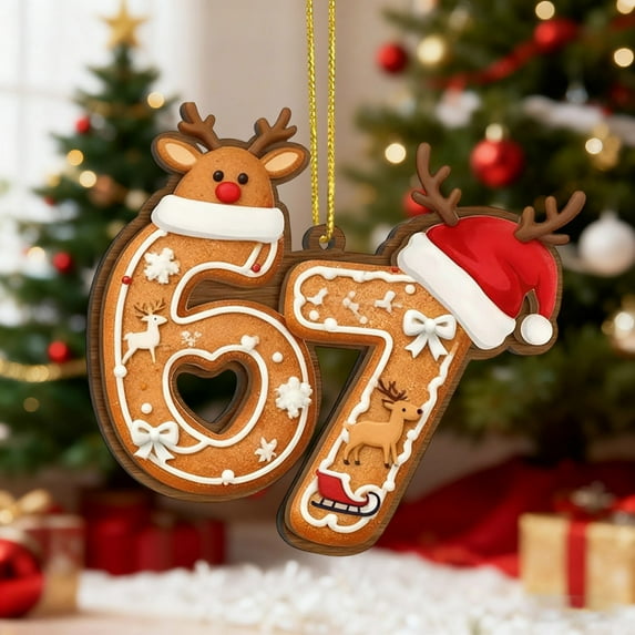Christmas 67 Acrylic Ornament, Six Seven Funny Xmas Holiday Ornament, Funny 67 Decorations Meme Grandkid Gift for Christmas Tree