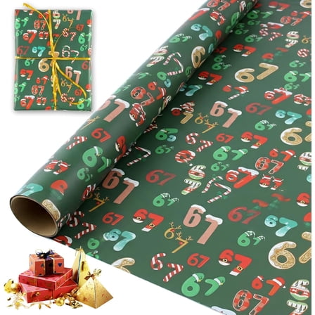 Christmas 67 Edition Wrapping Paper,67 Meme Gift Wrap for Christmas, Fun Holiday Wrapping Paper for Friends Coworkers