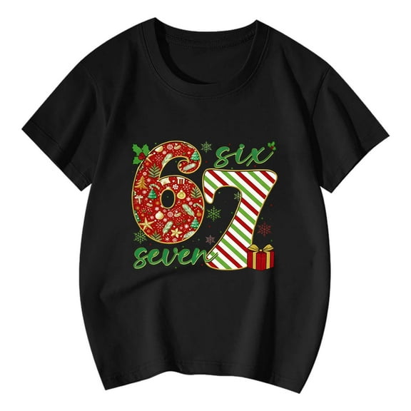 Christmas 67 Funny Boy Girl Kids 6 7 Letter Print T Shirt Tee Tops