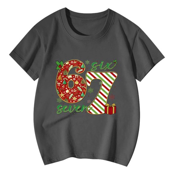 Christmas 67 Funny Boy Girl Kids 6 7 Letter Print T Shirt Tee Tops