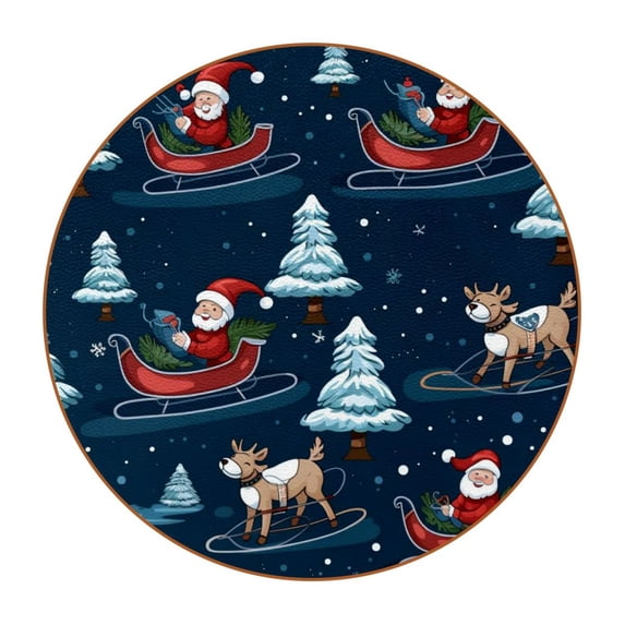 Christmas 6Pcs Round Coasters Set, Microfiber Leather Drink Coasters, 11x11 cm/4.3x4.3 in, Cup Mats for Home and Office