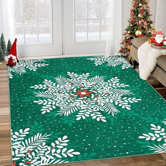 Christmas 6x9 Area Rug, Snowflake Christmas Rugs for Living Room Washable, Bedroom Throw Rugs Non Slip, Soft Low Pile Floor Carpet for Kitchen Dining Room Christmas Decorations