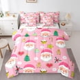 thumbnail image 1 of Christmas 7 Pieces Bedding Set Cartoon Santa Claus Sheet Set Full Sizemerry Xmas Cartoon Style Comforter With 2 Pillow Cases Snowflake For Bedroom Decor Qulit Cover,Pink, 1 of 5