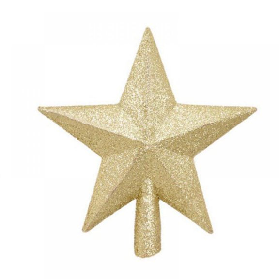 Christmas 8 Inch Tree Topper Glittered Star Decoration, Glitter Treetop Holiday Home Décor, Gold