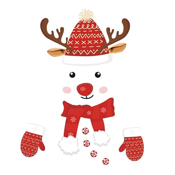 Christmas 9.1" DIY Snowman Wall Sticker, Reindeer-Themed PVC Decoration Removable Decal for Fridge, Wall, Kitchen & Home Holiday Decor