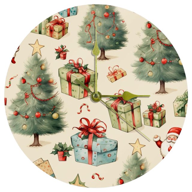 Christmas 9.8 Inch Round Acrylic Silent Wall Clock, Non Ticking Battery