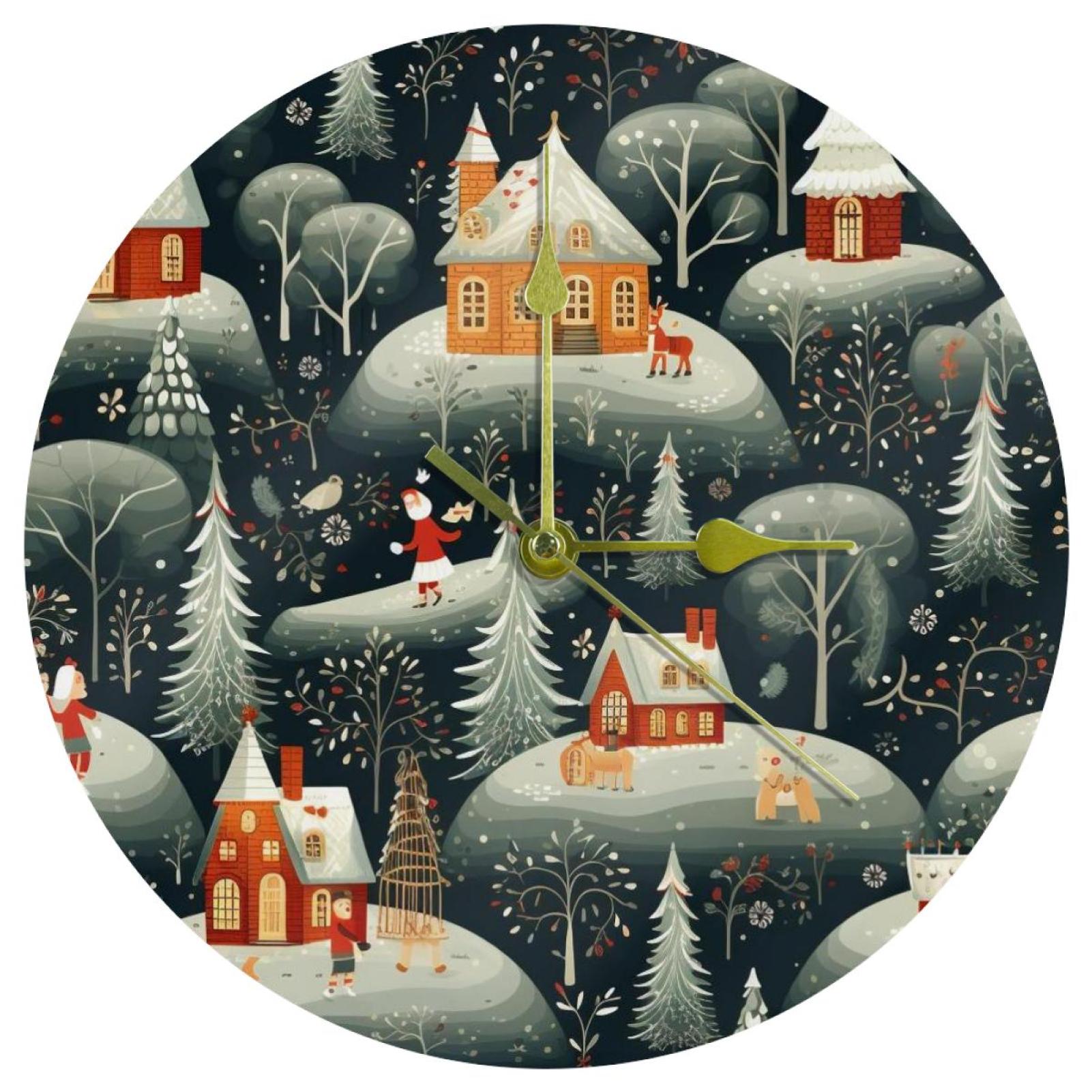 Christmas 9.8 Inch Round Acrylic Wall Clocks, Silent Non Ticking