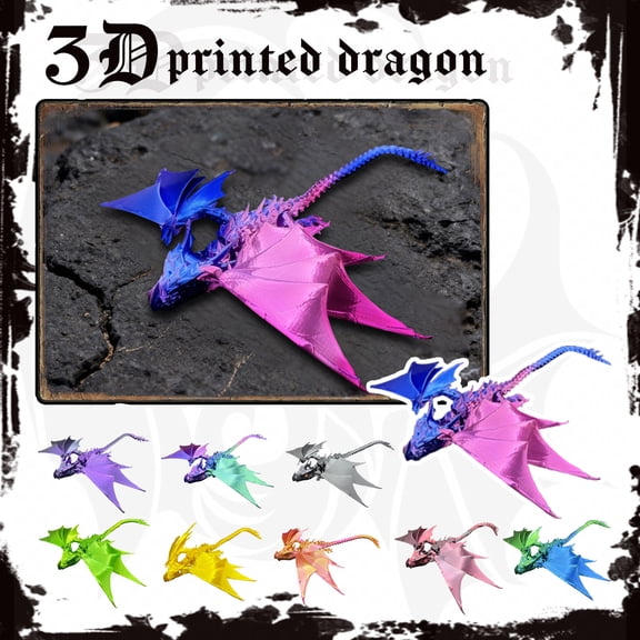 Christmas 9Pcs 3D Printed Dragon Figurine Movable Joint Winged Mythical Creature Model for Home office Desktop Decoration Stress Relief Interactive Play Collectible Fantasy Art, Multicolor