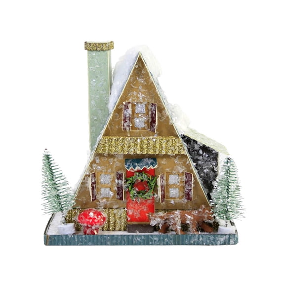 Christmas A Frame Cabin Paper Board Small Fox Mushroom Hou349