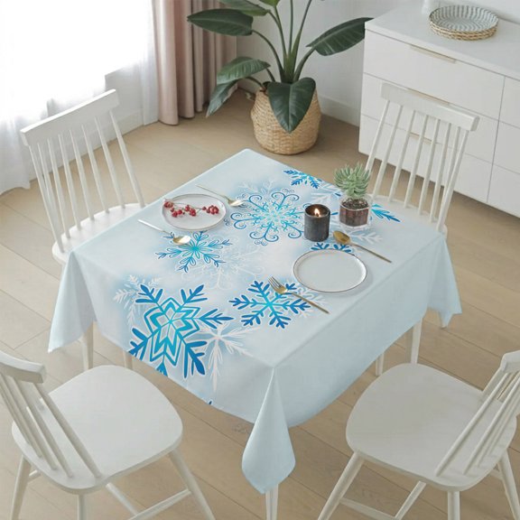 Christmas Abstract Blue Snowflakes Table Cloth 54x54in, Waterproof Square Tablecloth Wipeable Tablecloths Winter Snow Scene Table Covers for Dining Tables Party Indoor Outdoor