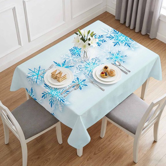 Christmas Abstract Blue Snowflakes Table Cloth 60x84in, Waterproof Rectangle Tablecloth Wipeable Tablecloths Winter Snow Scene Table Covers for Dining Tables Party Indoor Outdoor