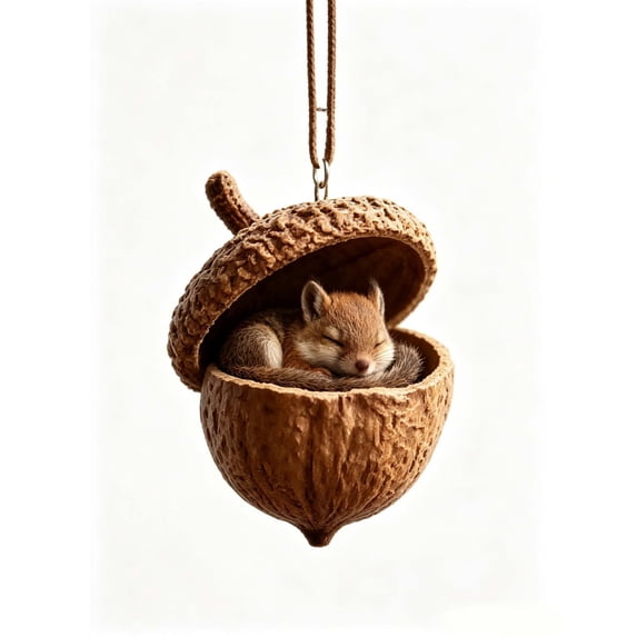 Christmas Acorn Shaped Animal Ornament 2D Hanging Pendant Woodland Tree Decor Random Cord Design B