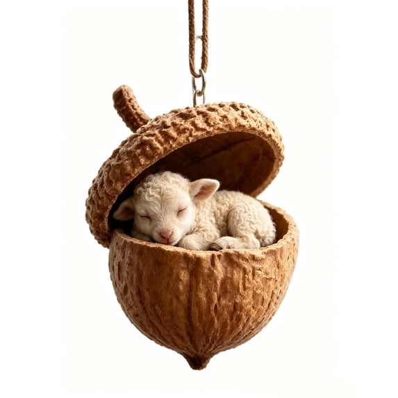 Christmas Acorn Shaped Animal Ornament 2D Hanging Pendant Woodland Tree Decor Random Cord Design C