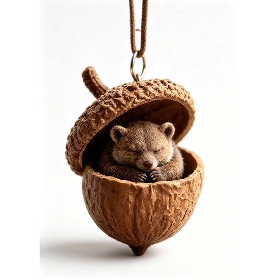 Christmas Acorn Shaped Animal Ornament 2D Hanging Pendant Woodland Tree Decor Random Cord Design E