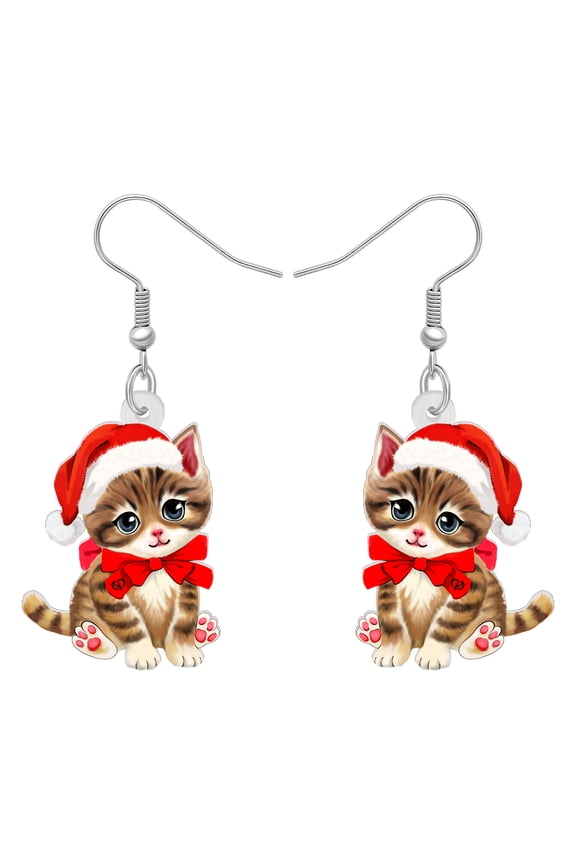 Christmas Acrylic Adorable Orange Cat Earrings Santa Hat Pets Dangle Jewelry Charms Gifts For Women