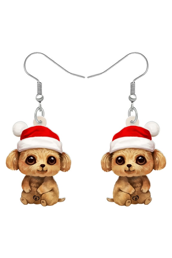 Christmas Acrylic Cute Poodle Dog Earrings Fun Santa Hat Puppy Dangle Jewelry for Women Party Gifts