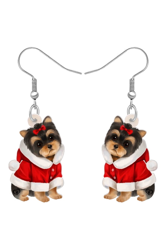 Christmas Acrylic Cute Yorkshire Terrier Dog Earrings Reindeer Puppy Dangle Jewelry For Women Gifts