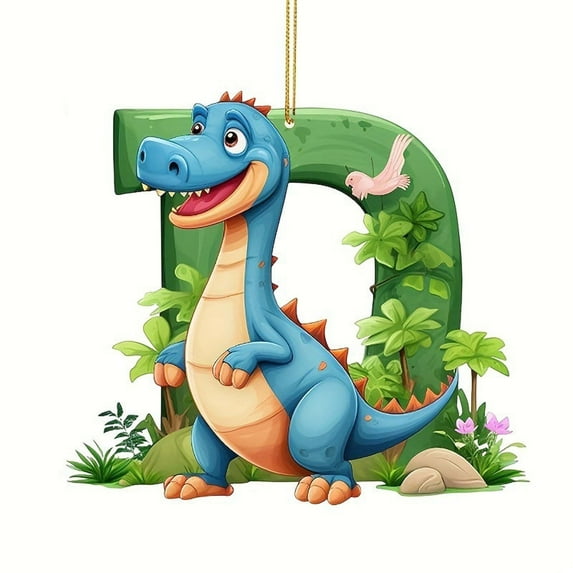 Christmas Acrylic Dinosaur Pendant Ornament - 26 Letter Cute Dino Decor for Tree, Wreath, Fireplace - Lightweight, Durable, Reusable Holiday Decoration