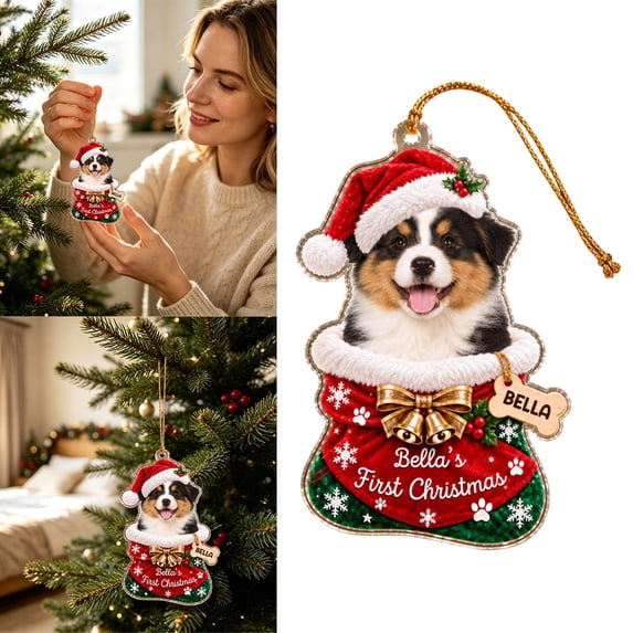 Christmas Acrylic Dog Ornament, 2D Flat Hanging Tree Pendant, Xmas Window Party Home Decor Use