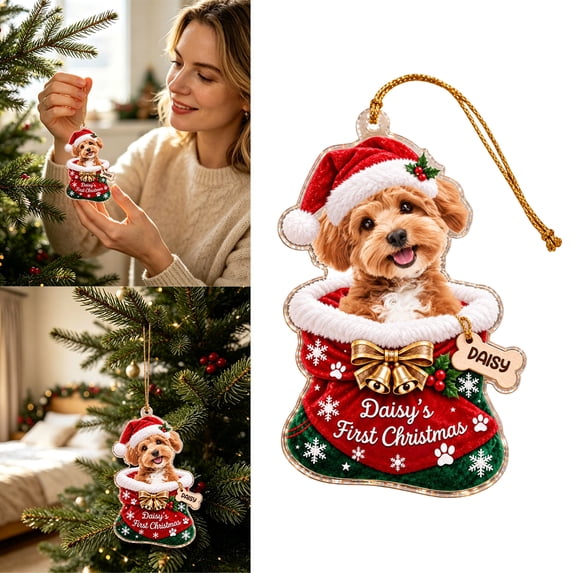 Christmas Acrylic Dog Ornament, 2D Flat Hanging Tree Pendant, Xmas Window Party Home Decor Use