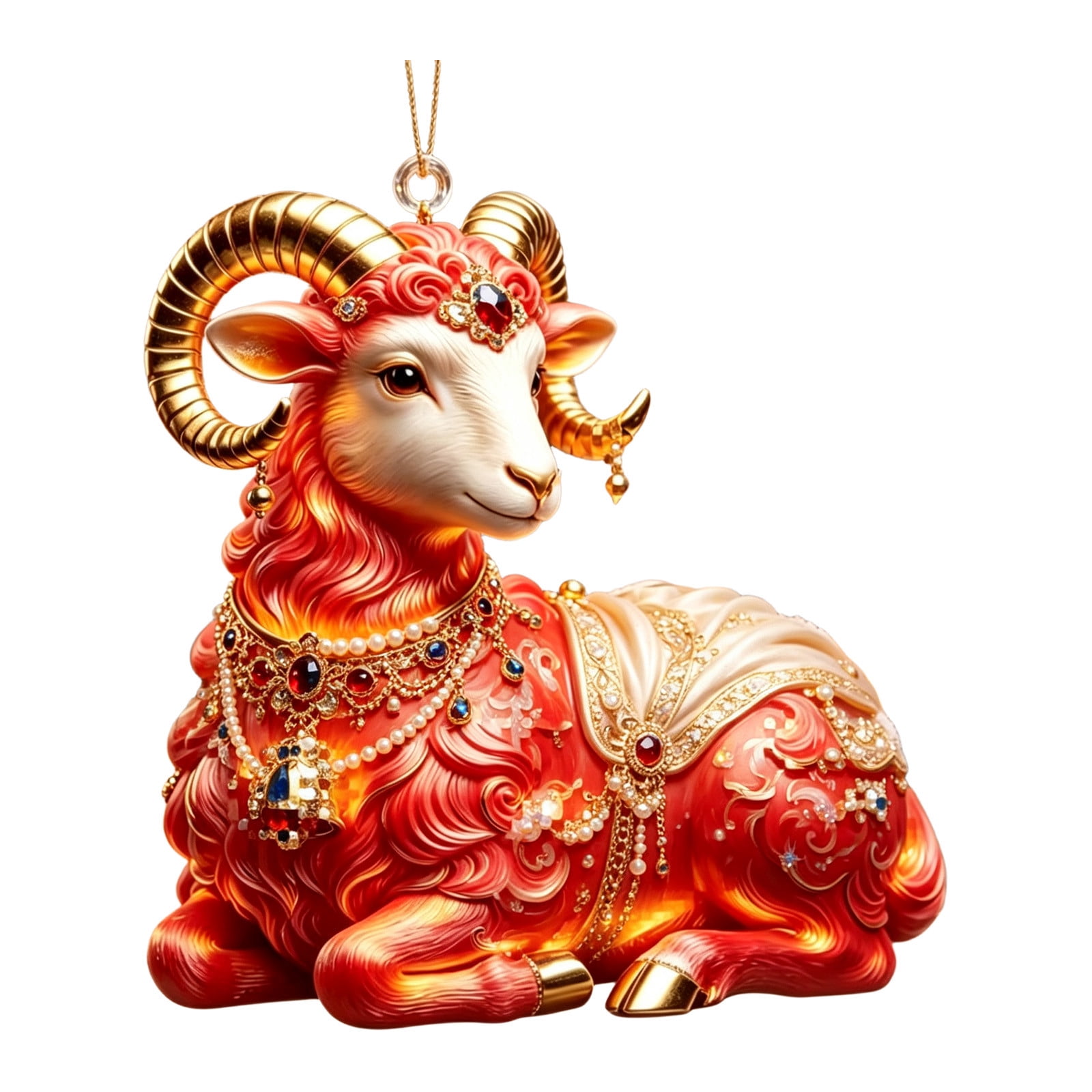Christmas Acrylic Goat Ornament with Resting Figure and Pearl Strand ...