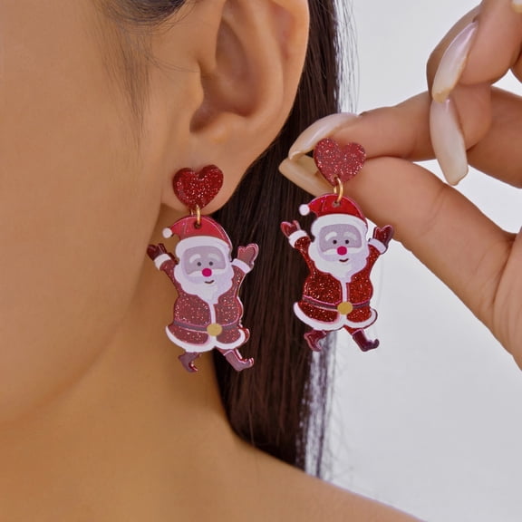 Christmas Acrylic Heart Santa Claus Deer Candy Crutch Xmas Tree Soldier Drop Earrings Cute Holiday Jewelry For Women Men Gifts