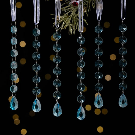 Christmas Acrylic Icicle Ornaments 6 Pack - Water Drop Hanging Pendants for Tree Decoration, Clear Ice Crystal Droplets for Holiday and Xmas Decor